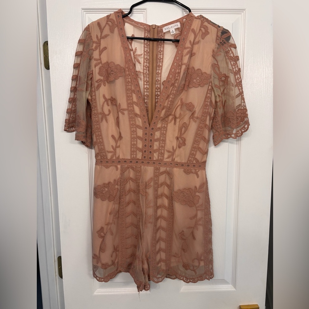 Socialite Blush Lace Embroidered Romper